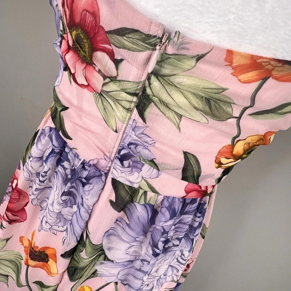 Express Floral Tiered Maxi Dress‎ Pink Tie Strap Cottagecore Romantic Feminine S